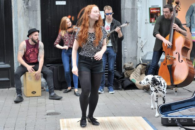 Galway, Ireland June 2017,girl Step Dancing In The Street
